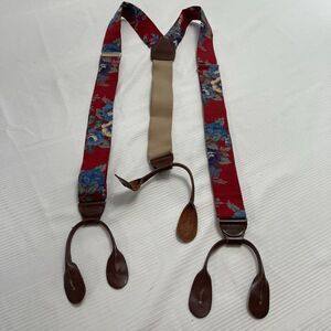 CAS Red Floral Vintage Brown Leather Germany Suspenders Braces